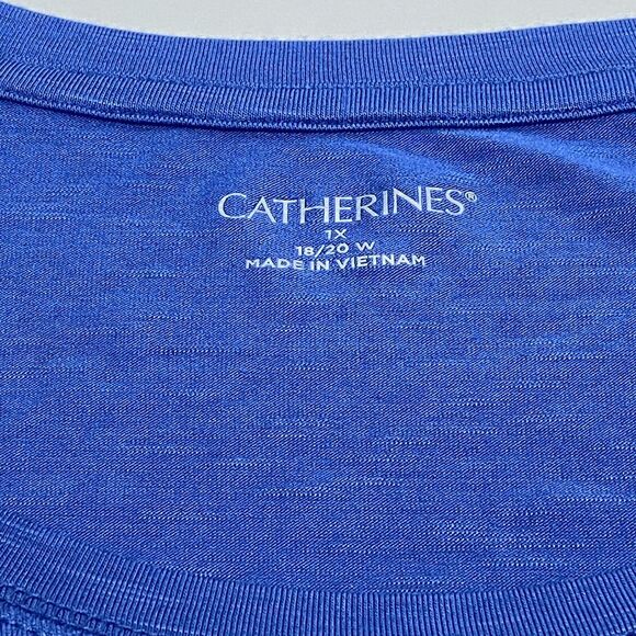 Catherines Tunic Top Size 1X 18/20W Scoop Neck Stretchy Blue Snap Cuff Lagenlook - Picture 6 of 11